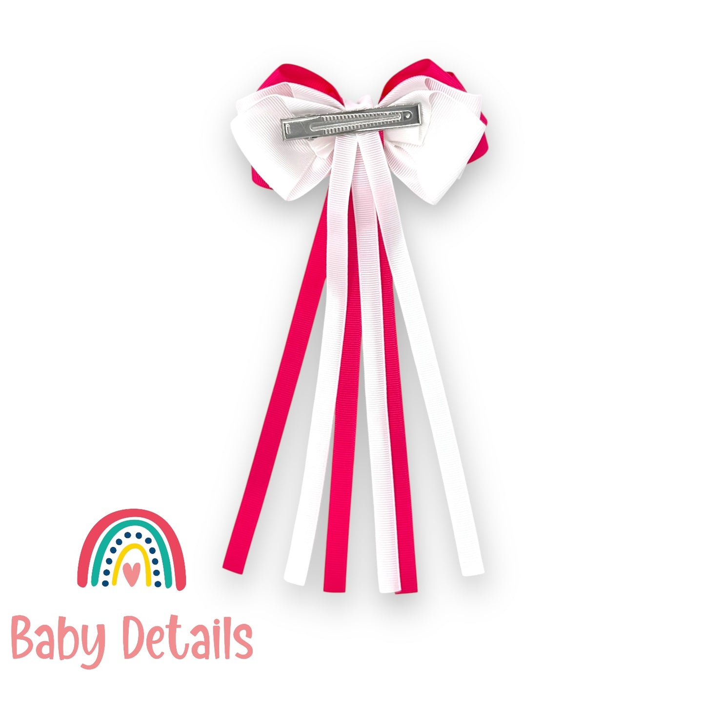 Big Bow Layers with Long Ribbons - Fuchsia & White