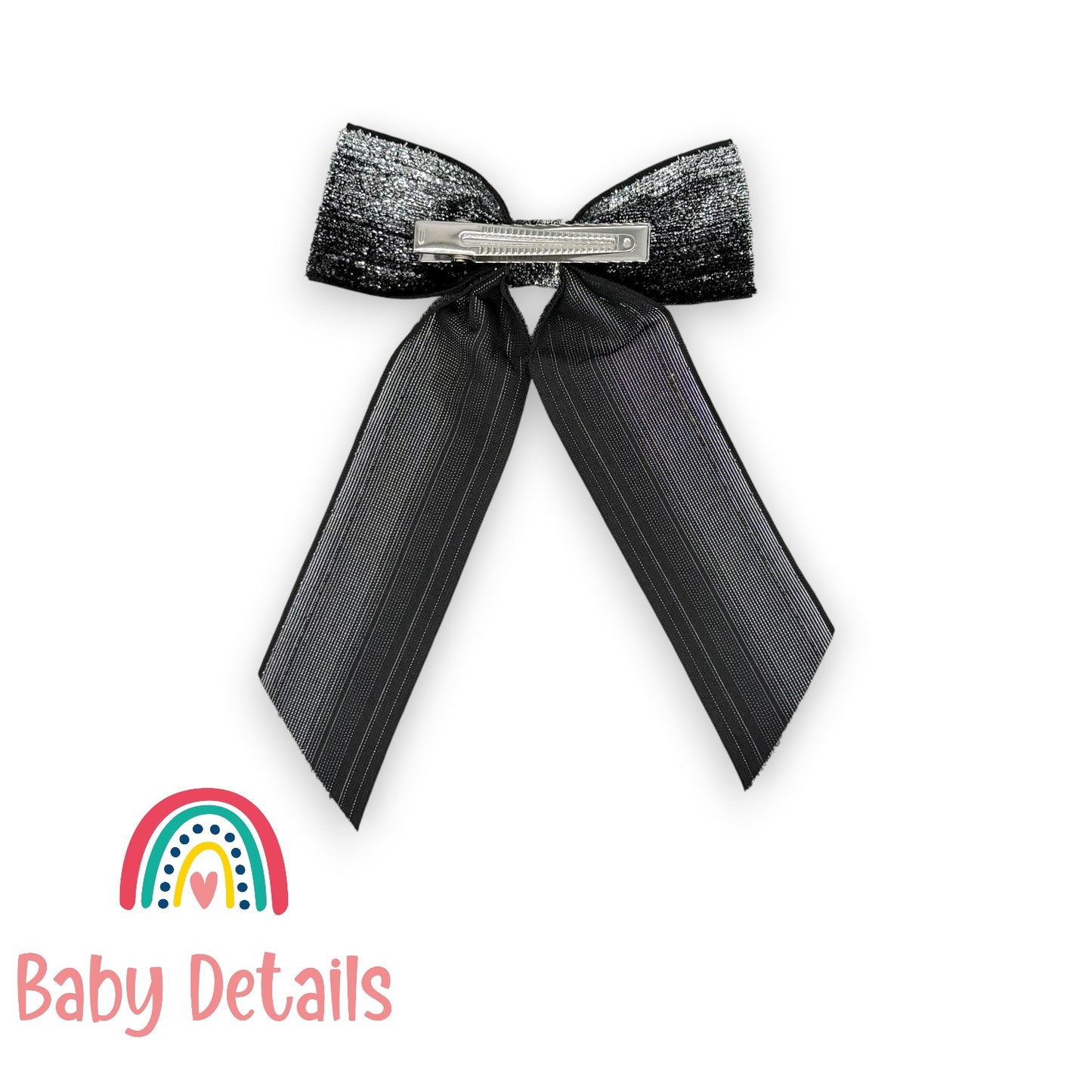 Wide Long Shiny Ribbon - Black & Silver