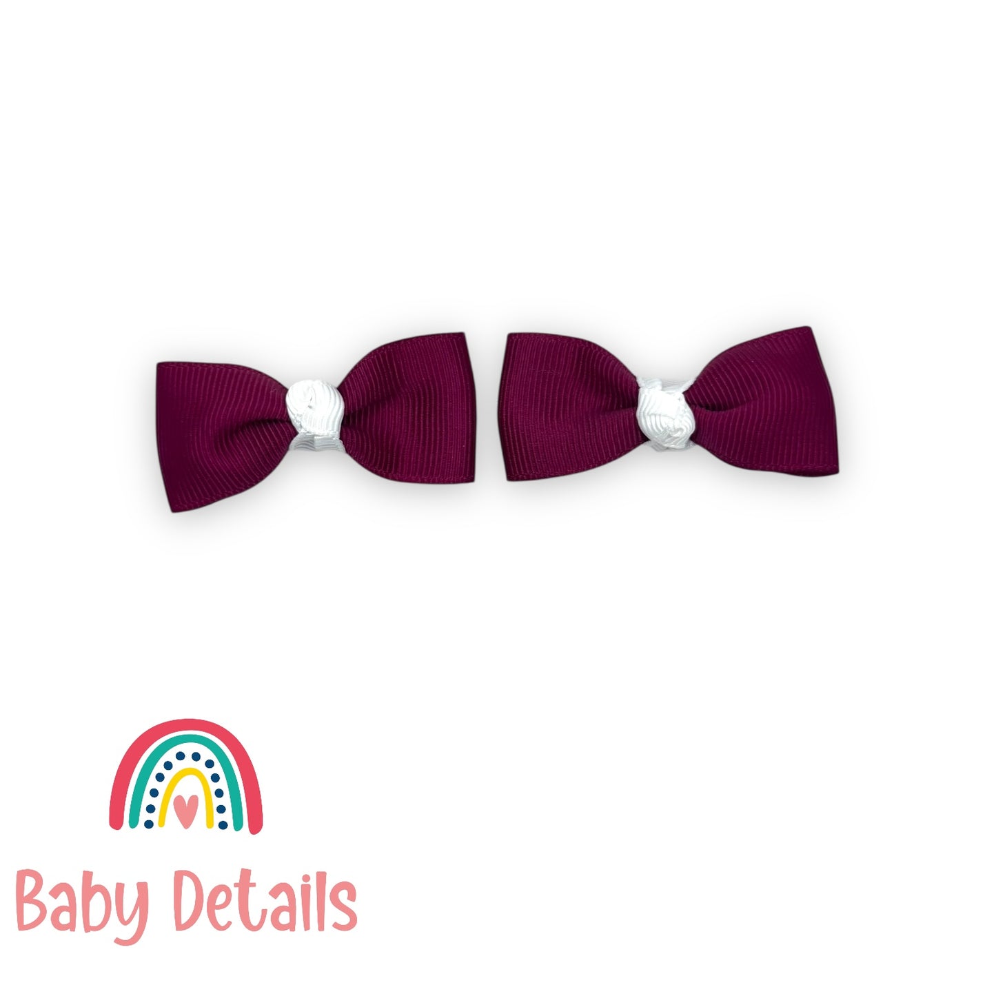 Set of 2 Mini Elegant Bow Hair Clips - Maroon & White