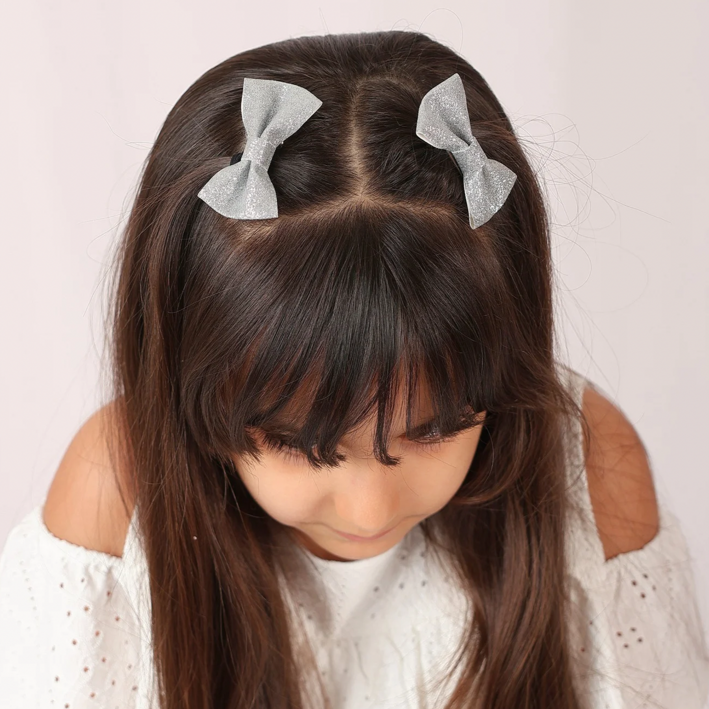 Set of 2 Glitter Bow Hair Clip - Silver