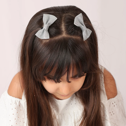 Set of 2 Glitter Bow Hair Clip - Silver