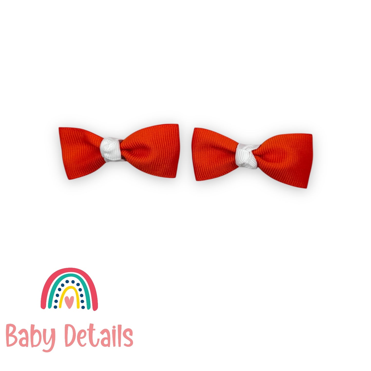 Set of 2 Mini Elegant Bow Hair Clips - Orange & White