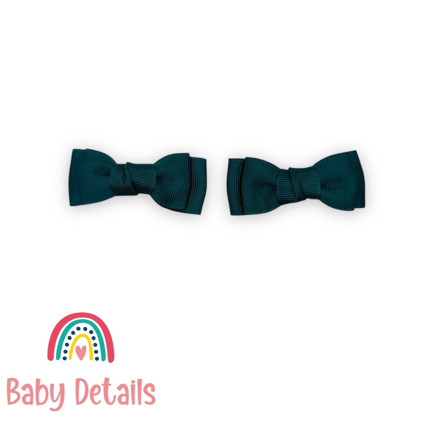 Set of 2 Mini Simple Hair Clips - Deep Green