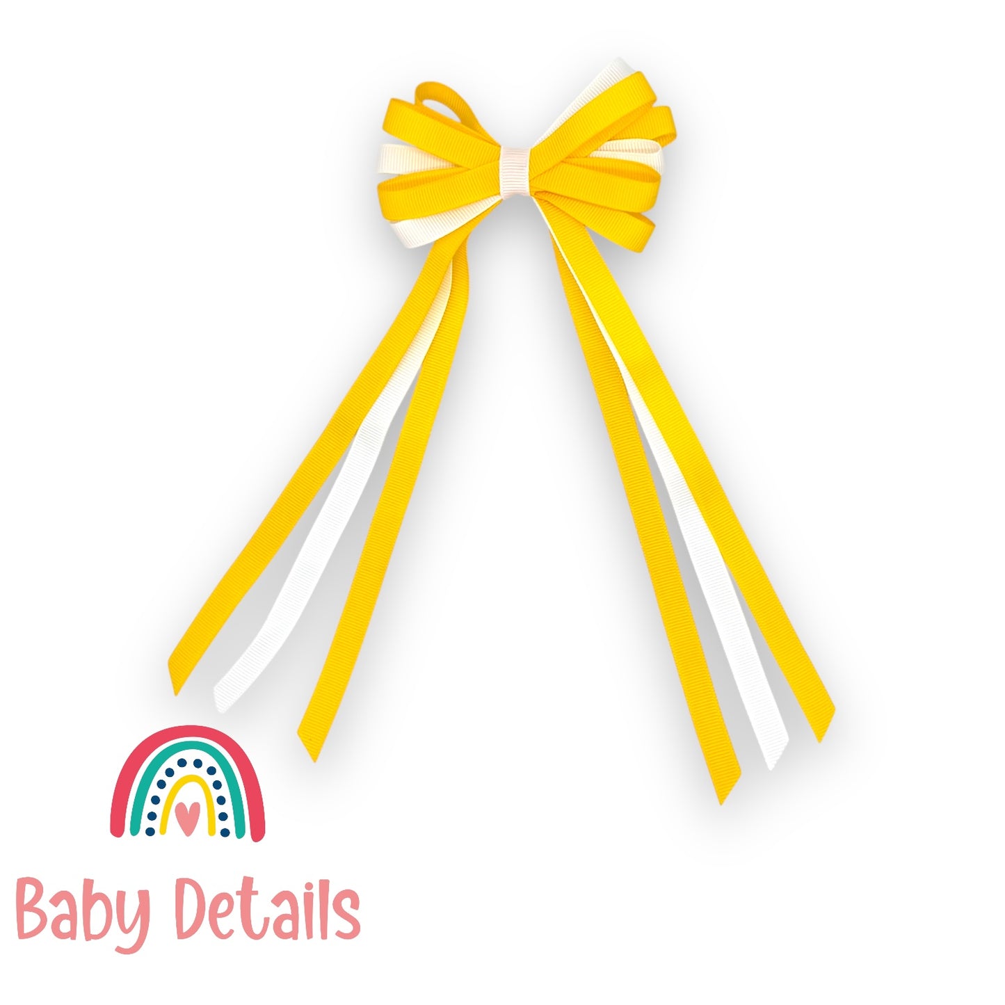 Thin Bow Long Ribbon Hair Clip - Yellow & White