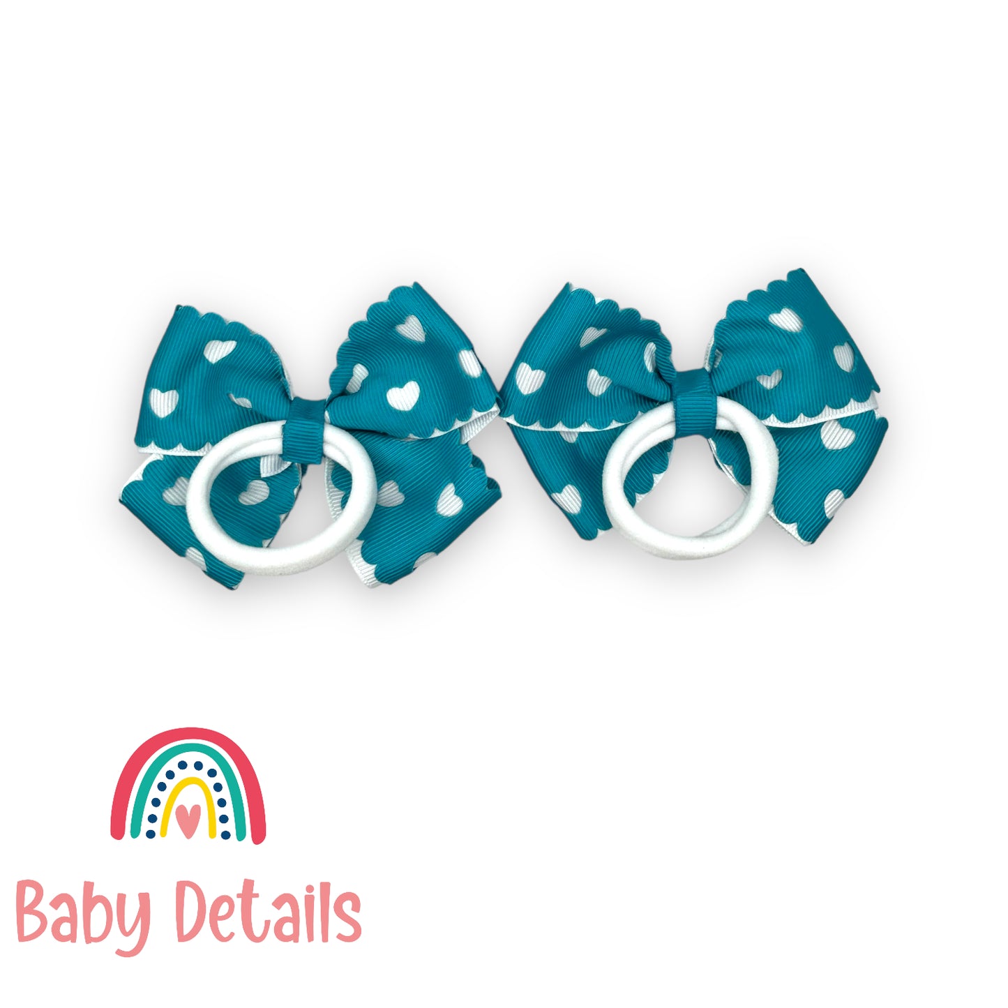 Set of 2 hearts hair ties - Pacific Blue