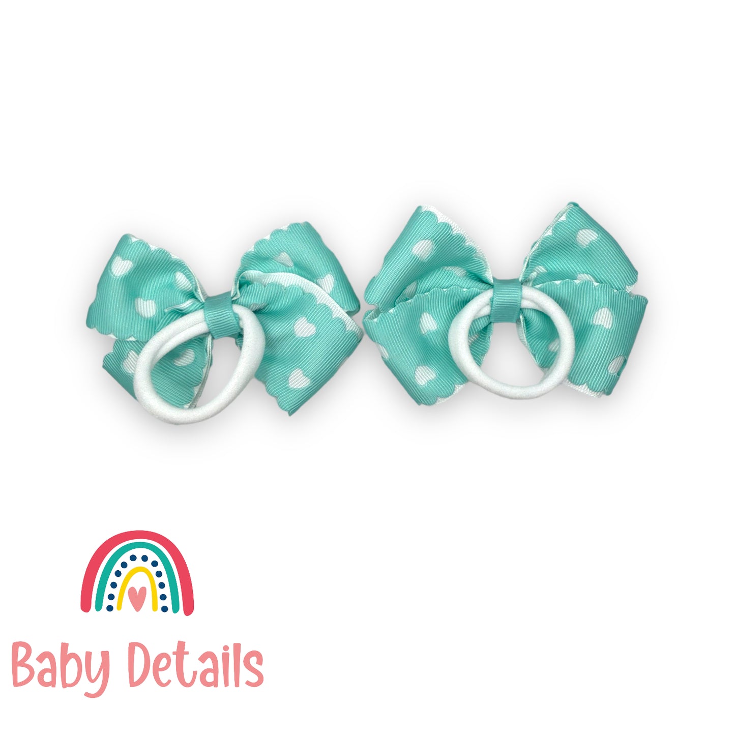 Set of 2 hearts hair ties - Aqua Green