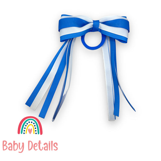 Hair Tie with long ribbons -  Sky Blue & White