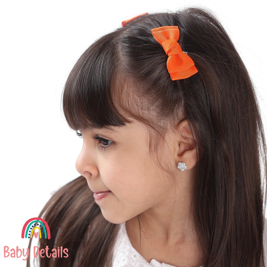 Set of 2 Mini Simple Hair Clips - Orange
