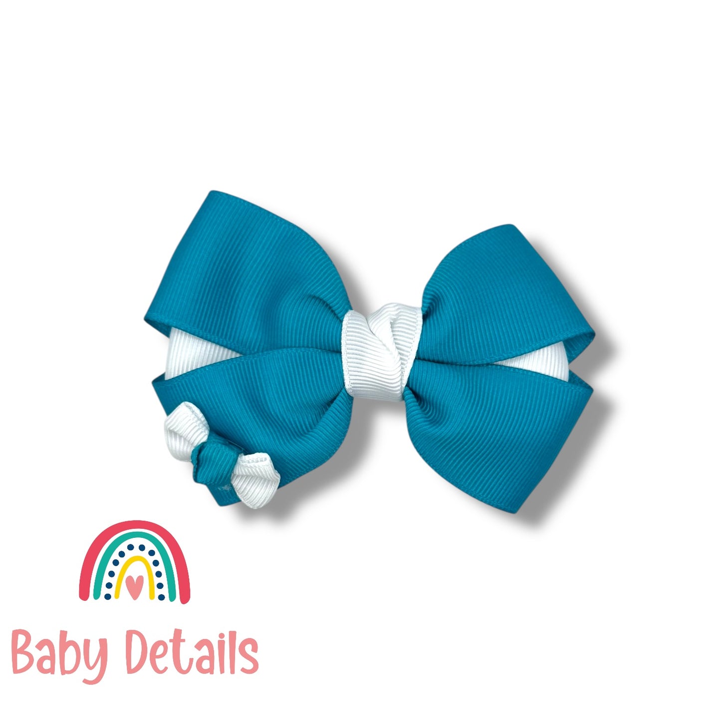 Elegant Pair Bow Clip- Pacific Blue & White