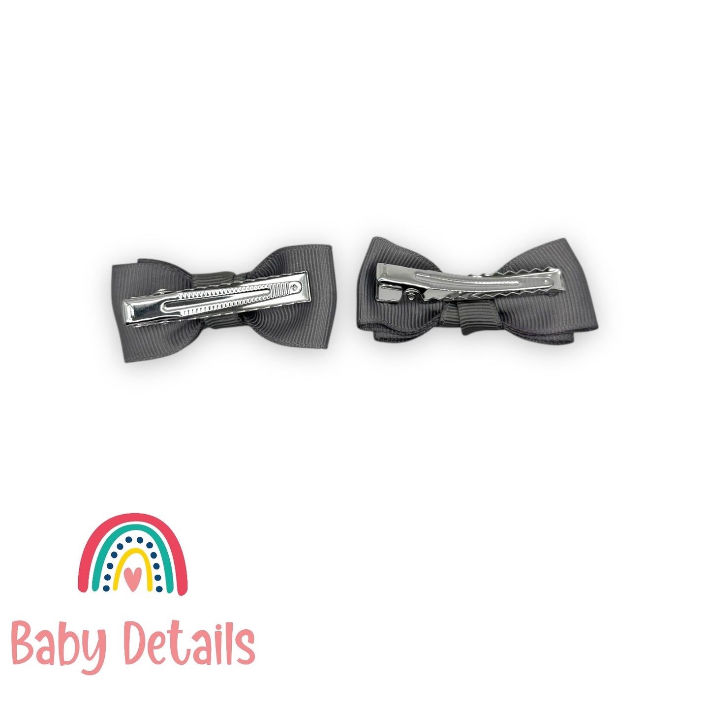Set of 2 Mini Simple Hair Clips - Dark Grey