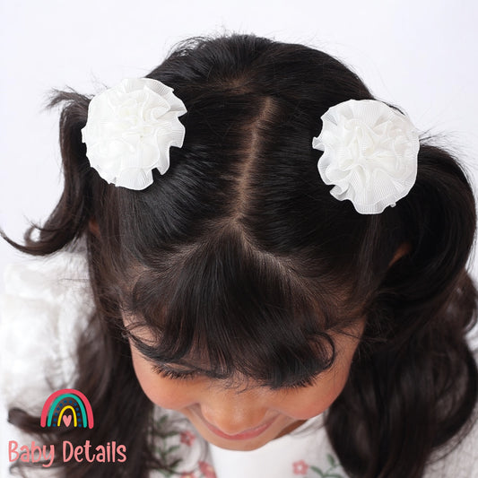 Set of 2 Rosette Bow Hair Clips - White