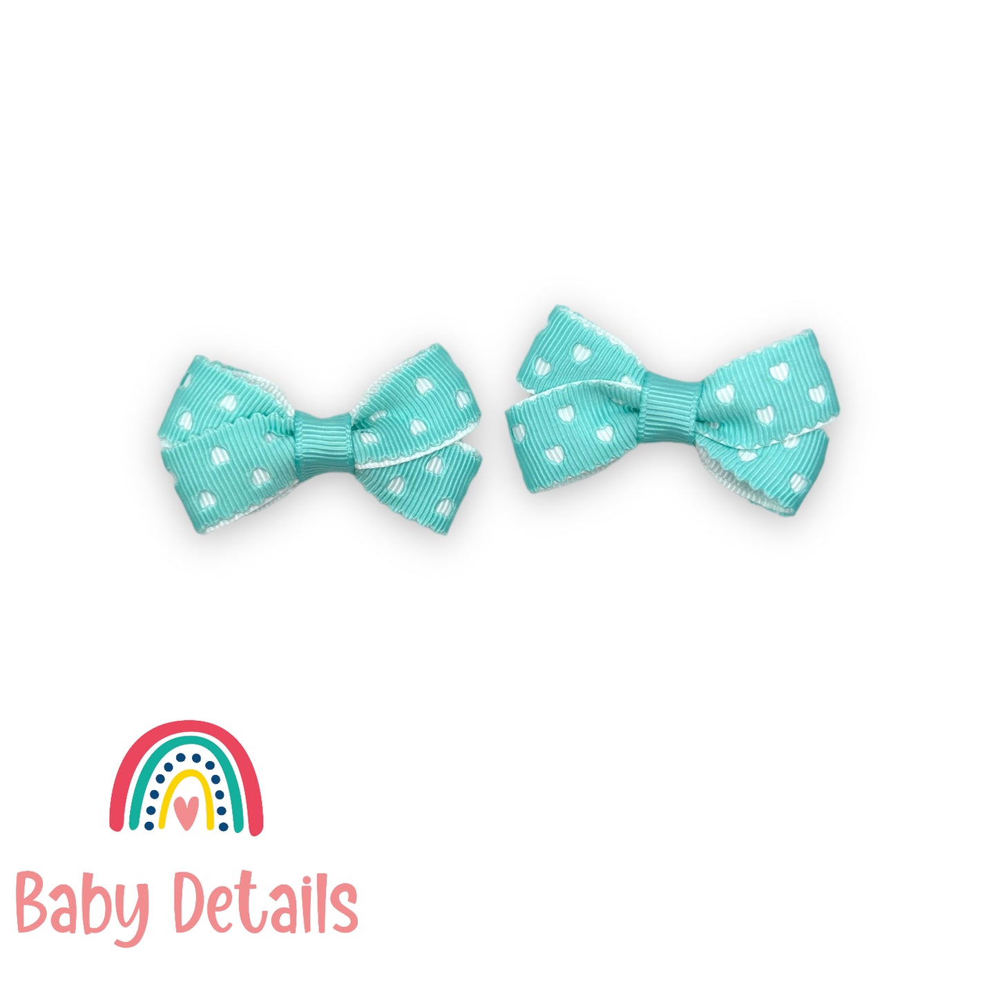 Set of 2 mini hearts hair clips - Aqua Green