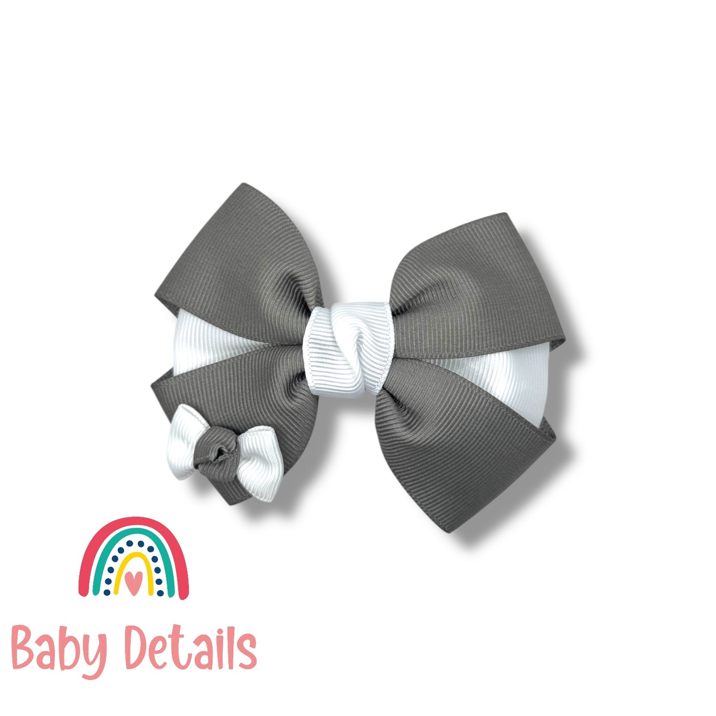 Elegant Pair Bow Clip- Dark Grey & White