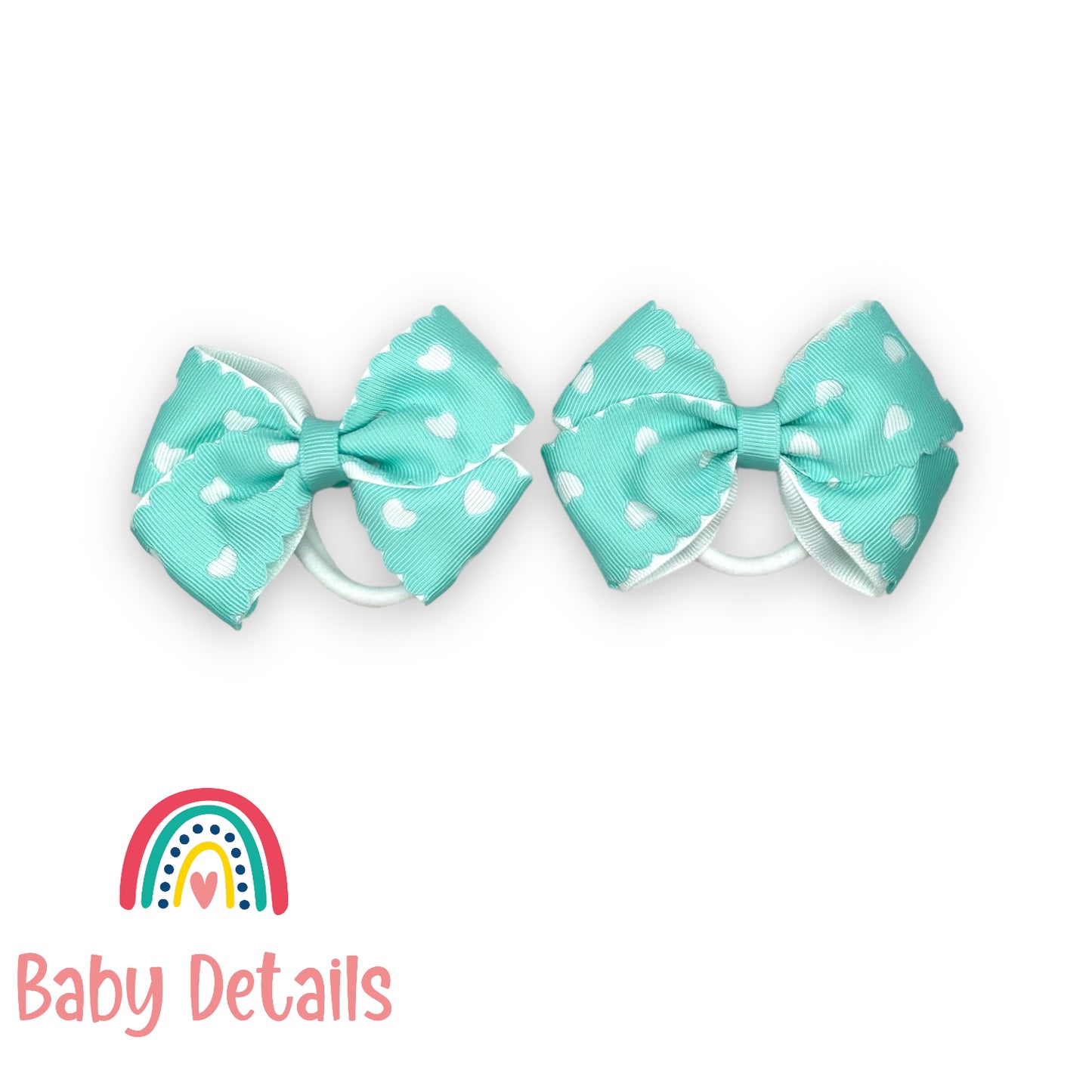 Set of 2 hearts hair ties - Aqua Green