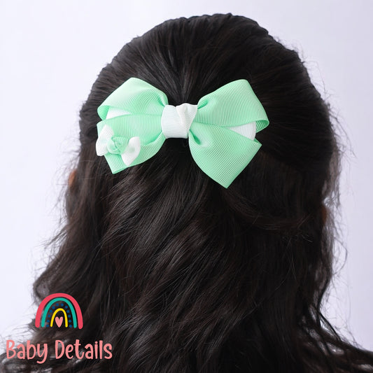 Elegant Pair Bow Clip- Bright Green & White