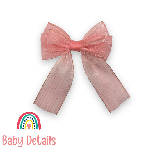 Long Soft Chiffon Hair Bows - Coral