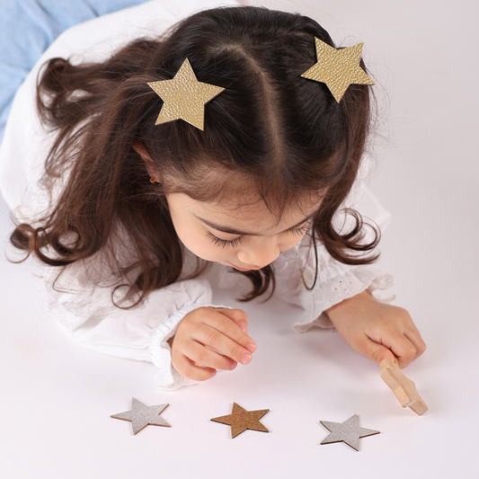 Leather Star Hair Clips - Gold2