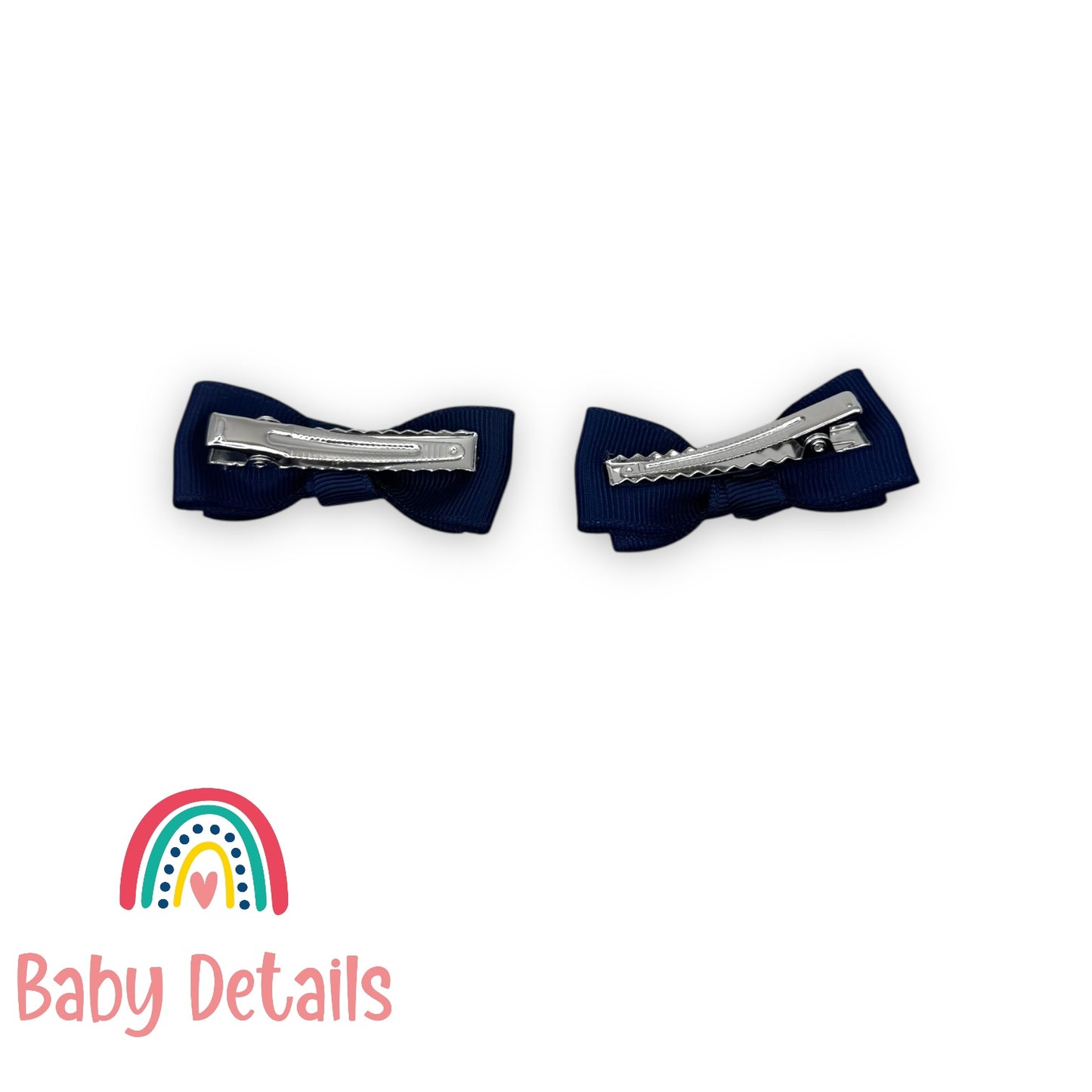 Set of 2 Mini Simple Hair Clips - Navy Blue