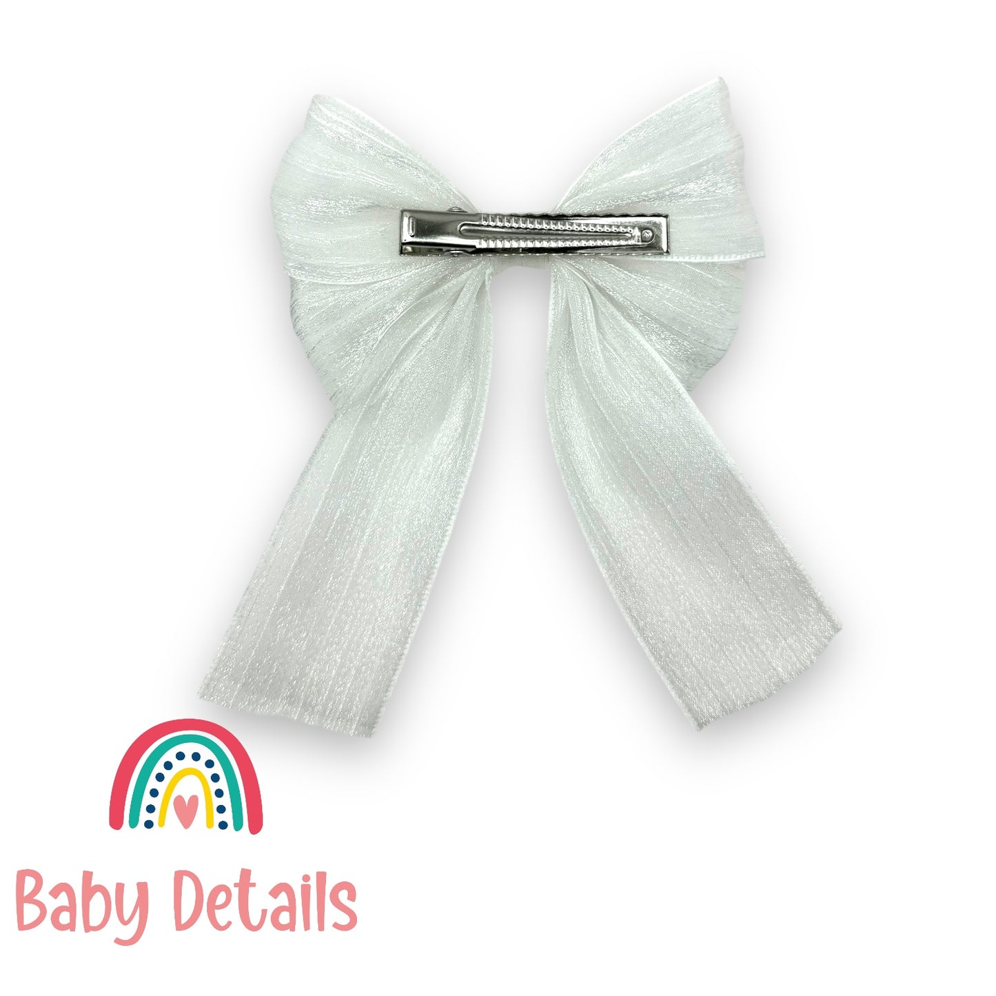 Long Soft Chiffon Hair Bows - White