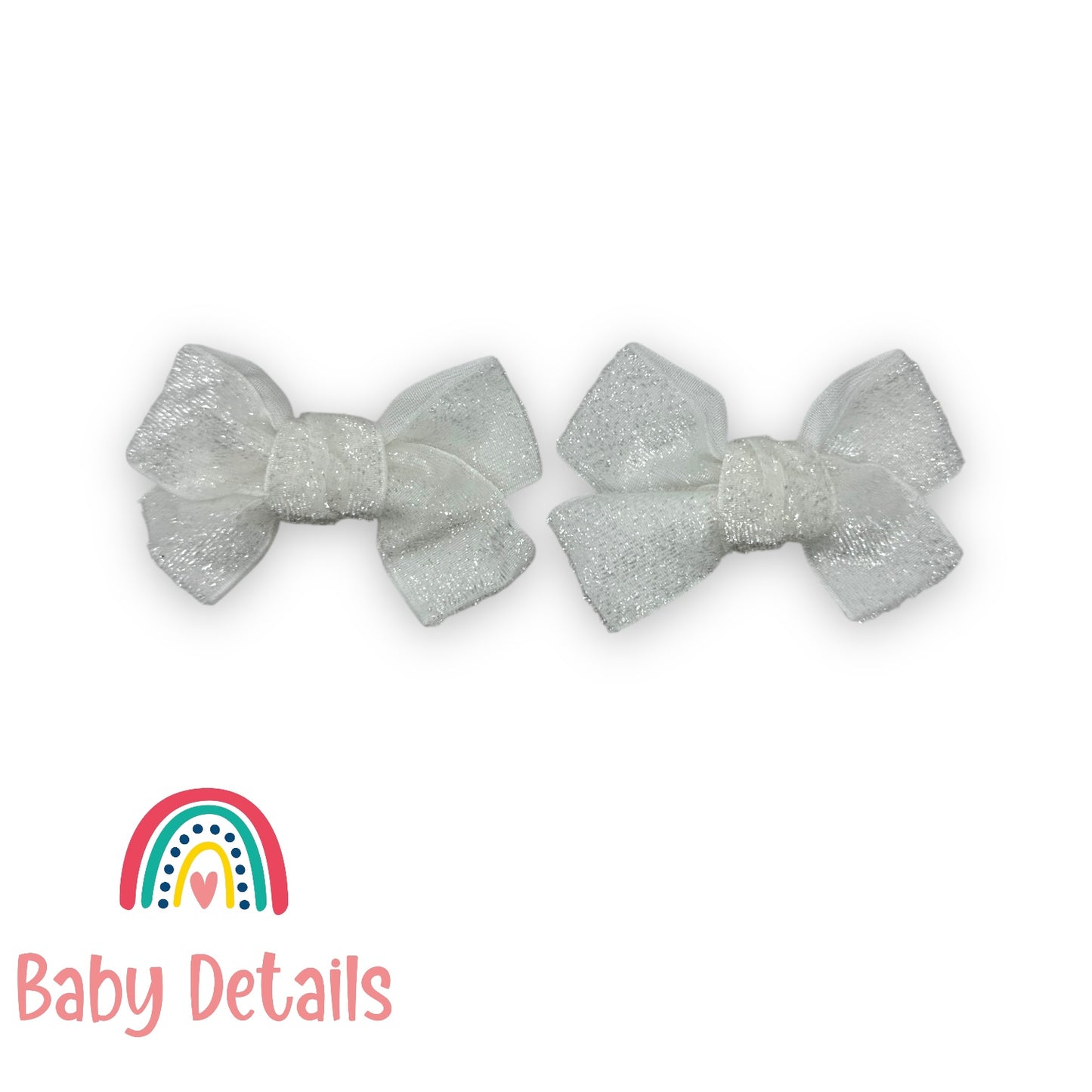 Set of 2 Glitter Bow Clips - Pearl