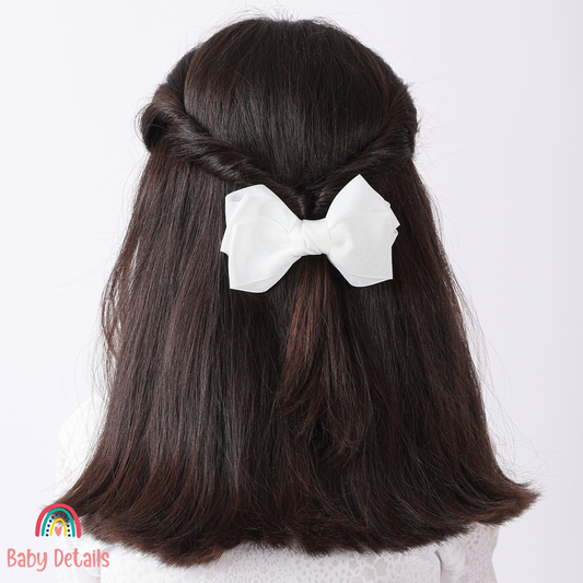 Big Bow Layers Hair Clip - White