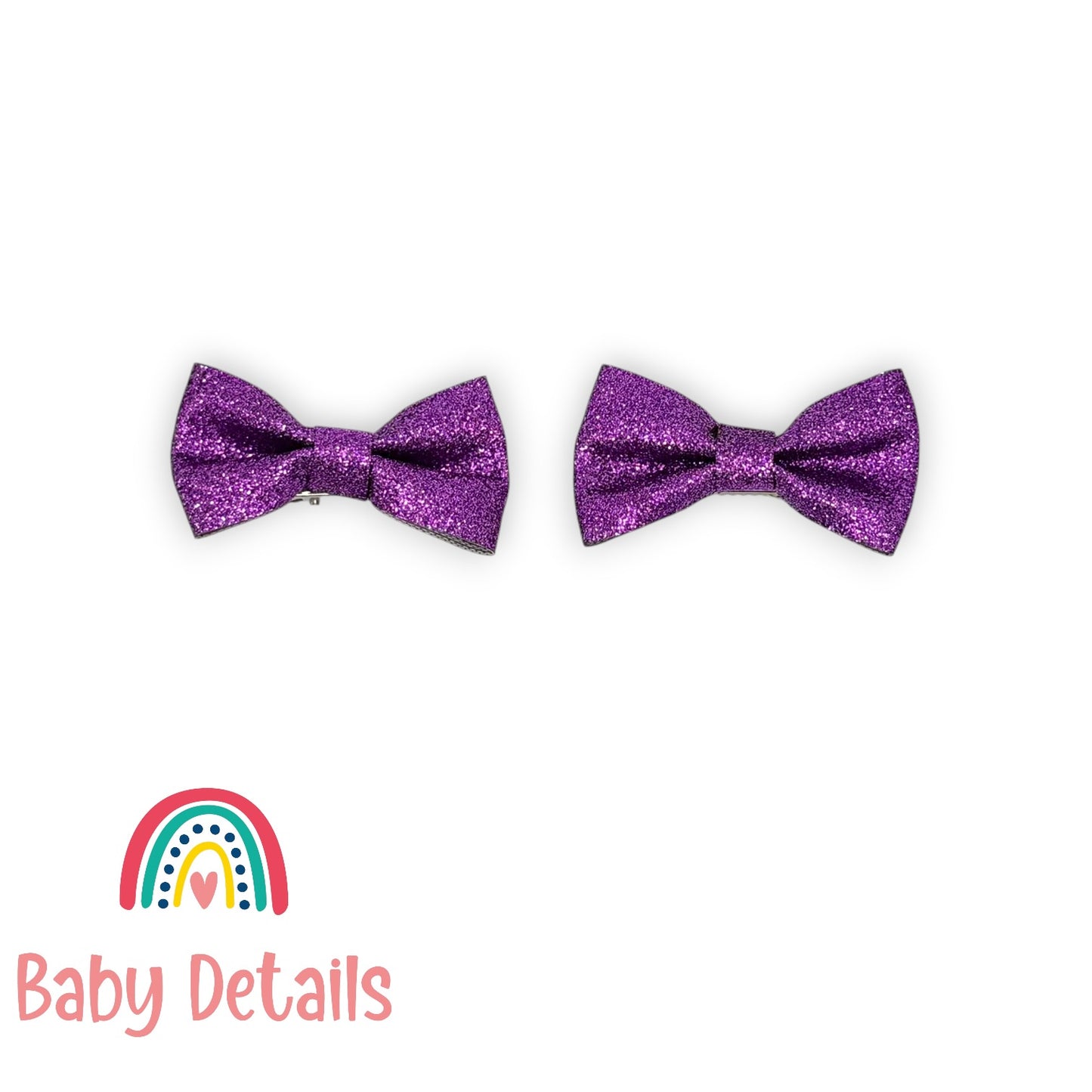 Set of 2 Glitter Bow Hair Clip - Purple