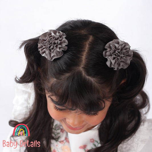 Set of 2 Rosette Bow Hair Clips - Dark Grey