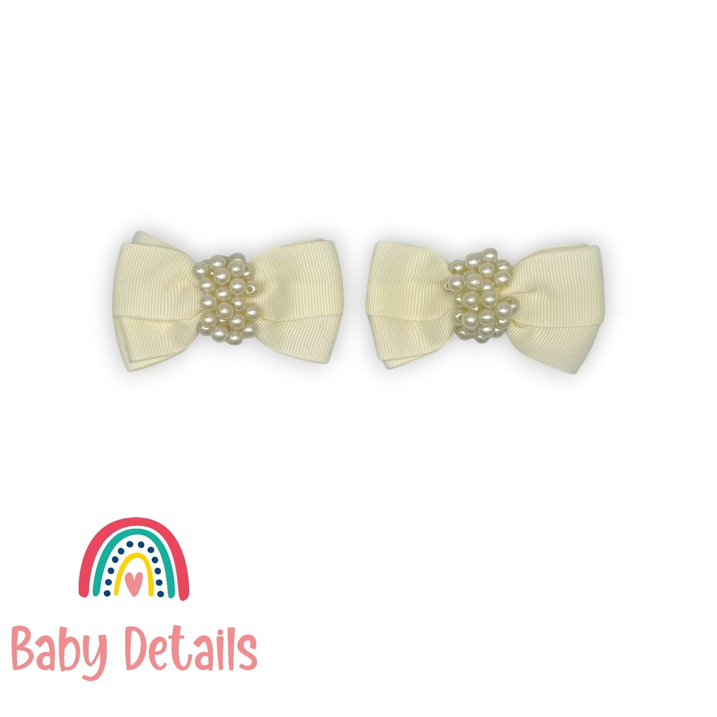 Set of 2 Pearl Ribbon Hair Clip - Offwhite