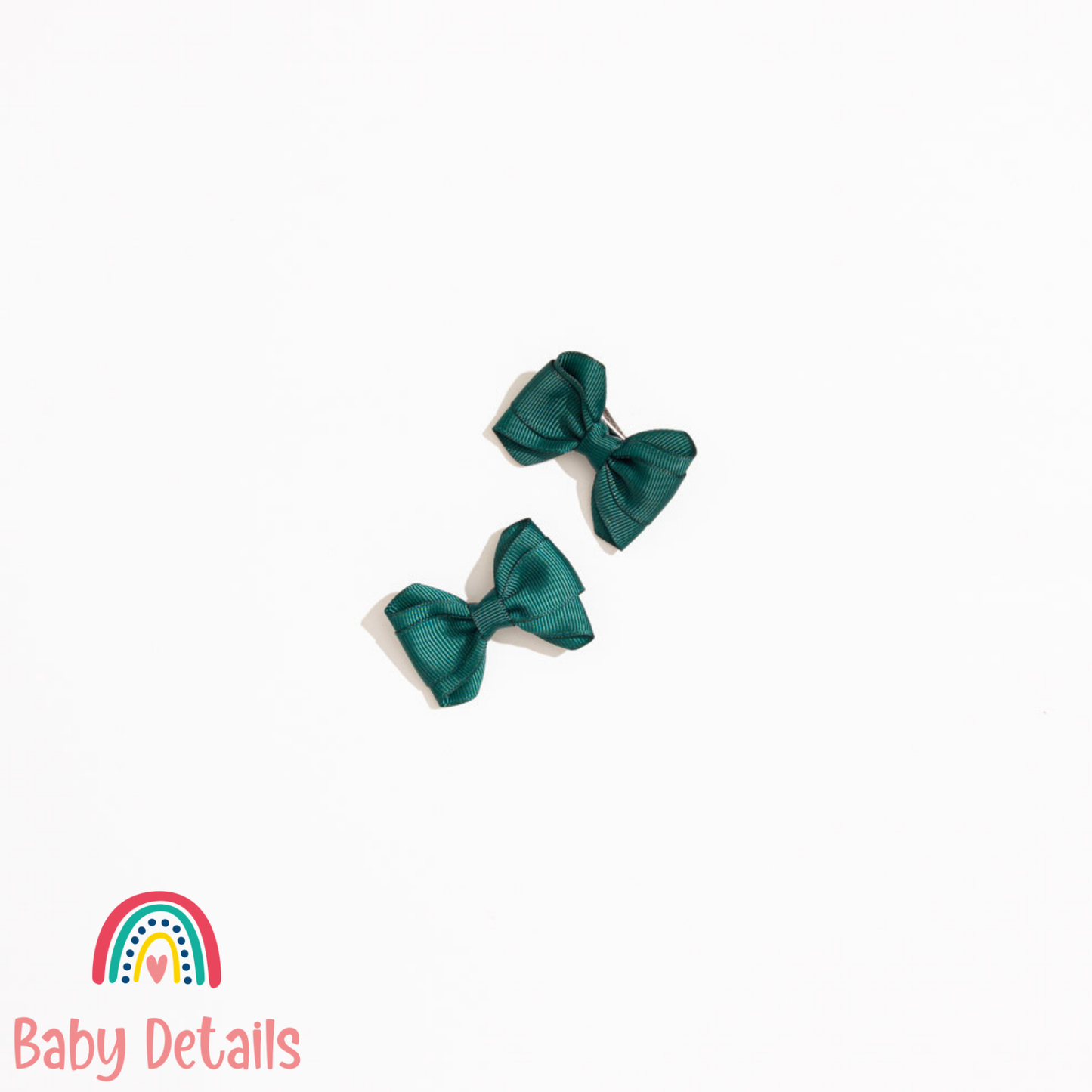 طقم من قطعتين مشابك فيونكة مزدوجة - حجم صغير - أخضر عميق