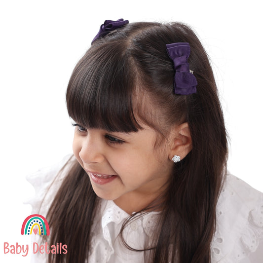 Set of 2 Mini Simple Hair Clips - Dark Purple