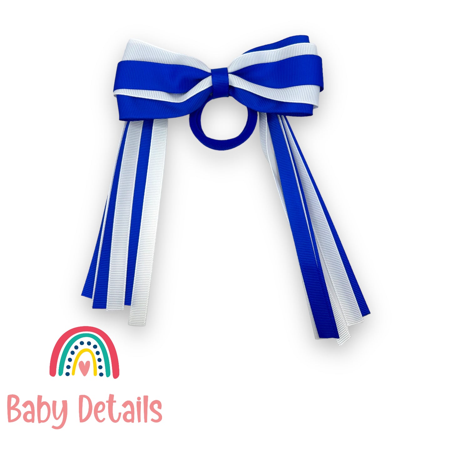 Hair Tie with long ribbons -  Royal Blue & White