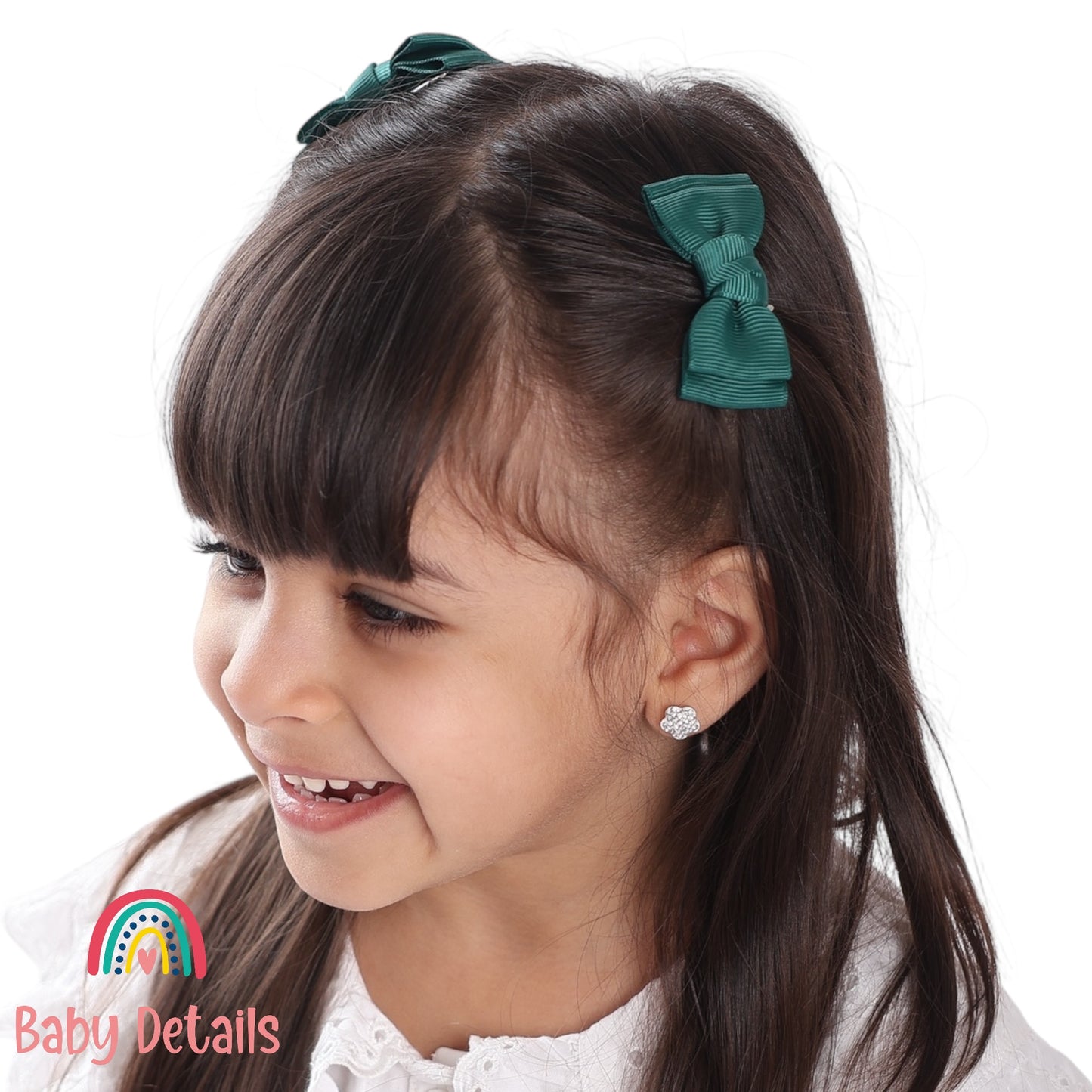 Set of 2 Mini Simple Hair Clips - Dark Green