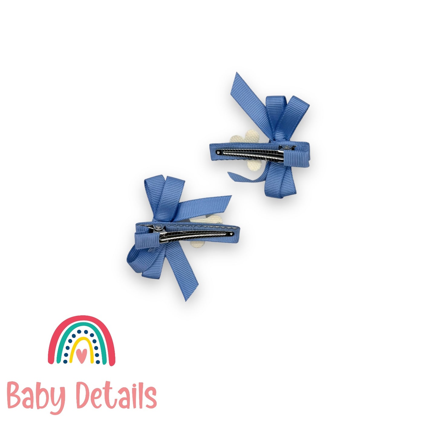 Set of 2 hair clips with a white flower - Ice Blue