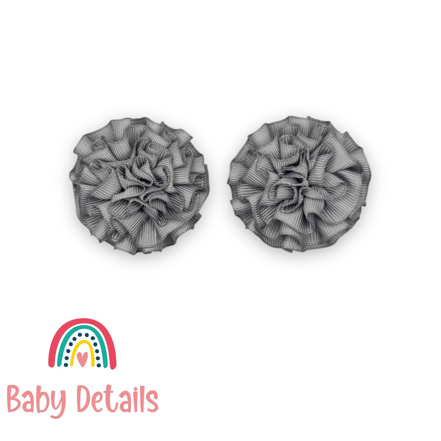 Set of 2 Rosette Bow Hair Clips - Dark Grey