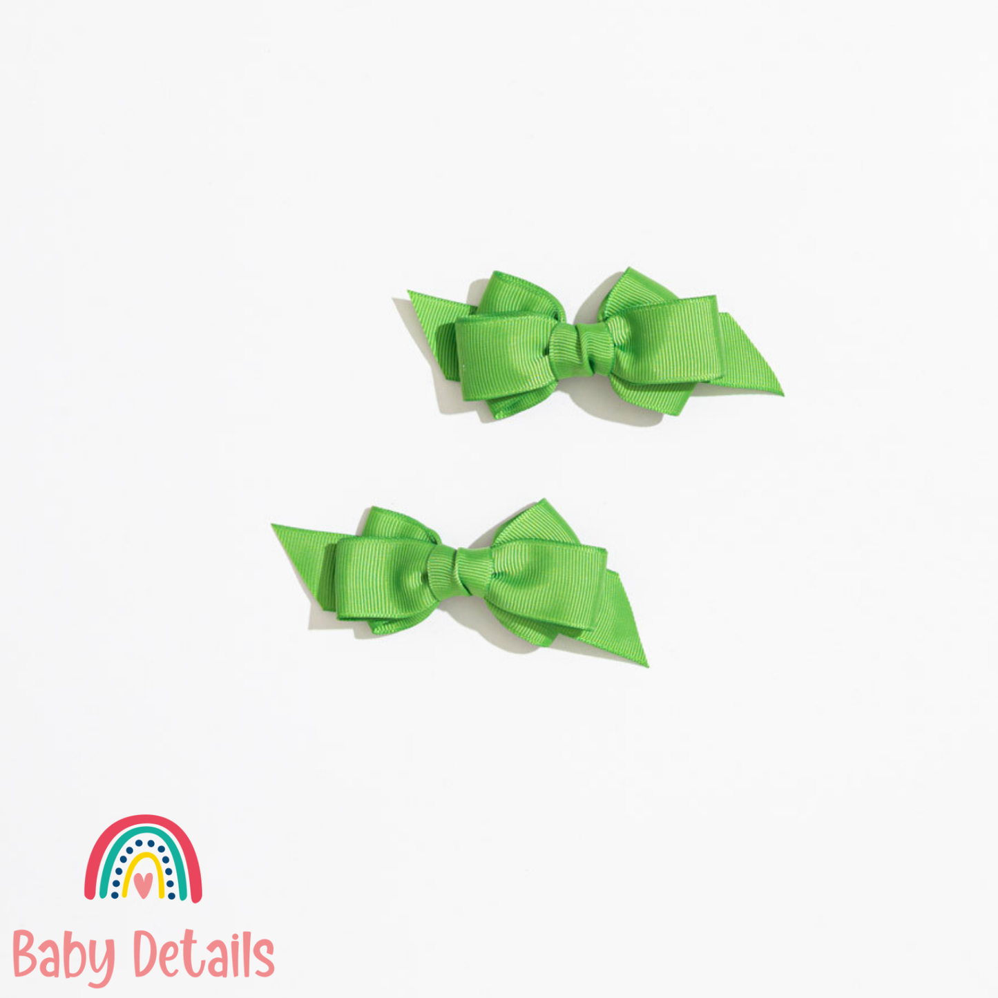 Set of 2 Puff Bow Hair Clips - Leaf Green