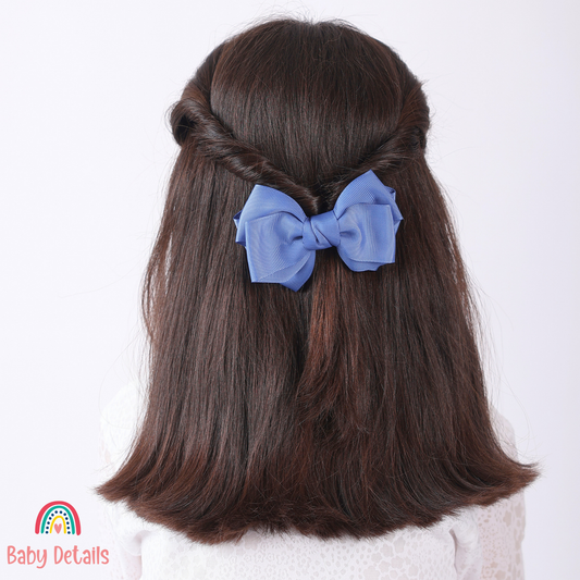 Big Bow Layers Hair Clip - Blue Grey