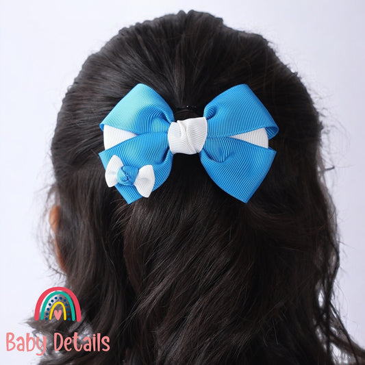 Elegant Pair Bow Clip- Blue & White