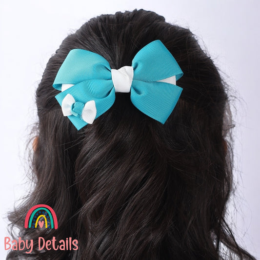 Elegant Pair Bow Clip- Pacific Blue & White