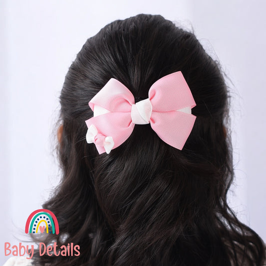 Elegant Pair Bow Clip- Light Pink & White