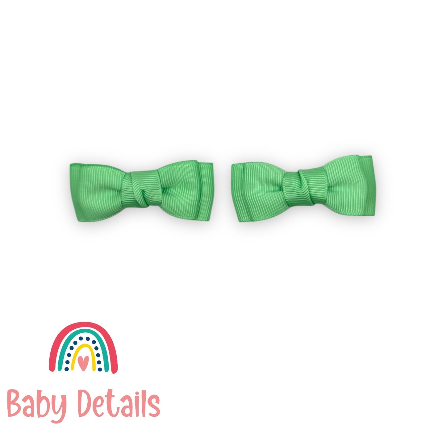 Set of 2 Mini Simple Hair Clips - Bright Green