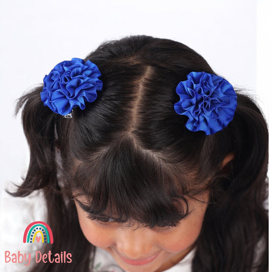 Set of 2 Rosette Bow Hair Clips - Royal Blue