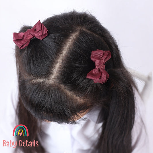 Set of 2 Mini Layers Hair Clips - Burgundy