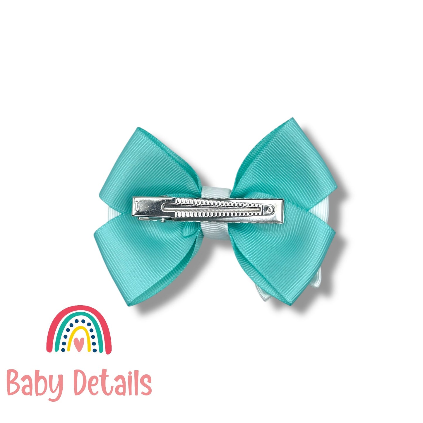 Elegant Pair Bow Clip- Aqua Green & White