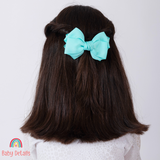Big Bow Layers Hair Clip - Aqua Green
