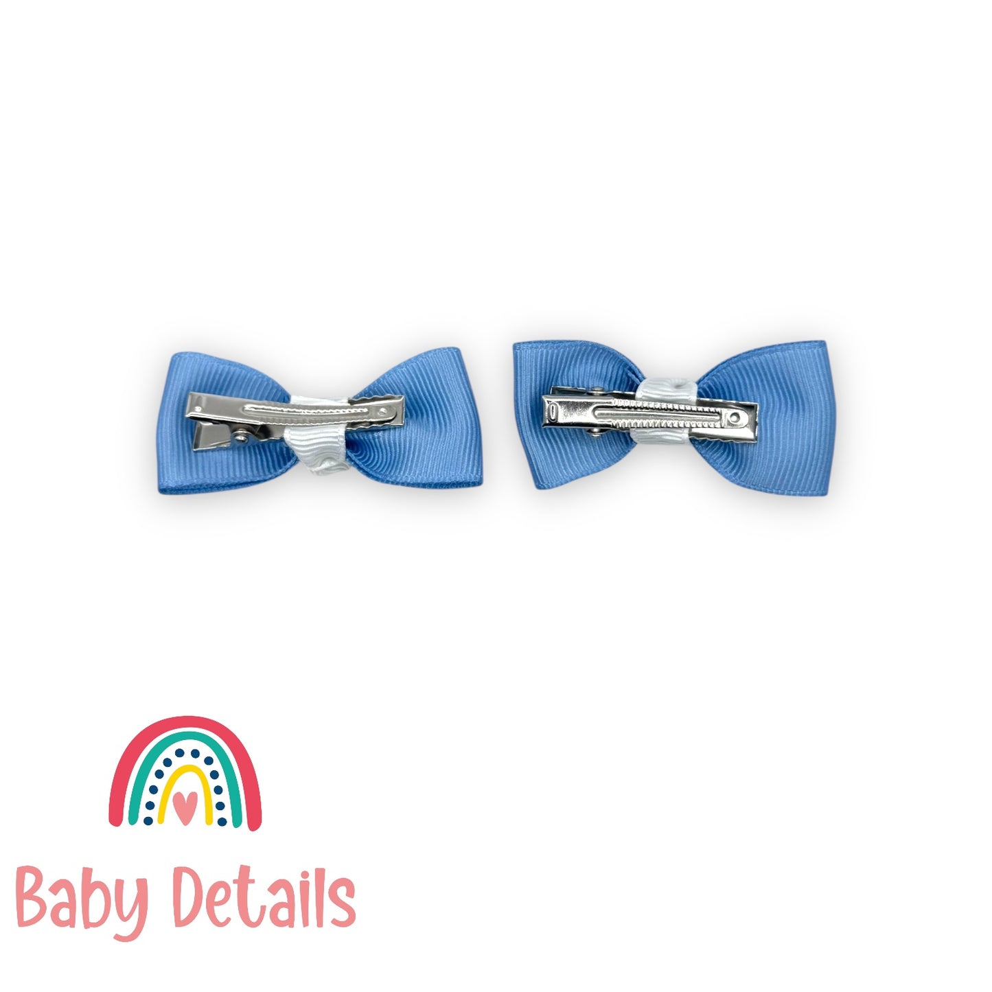 Set of 2 Mini Elegant Bow Hair Clips - Ice Blue & White