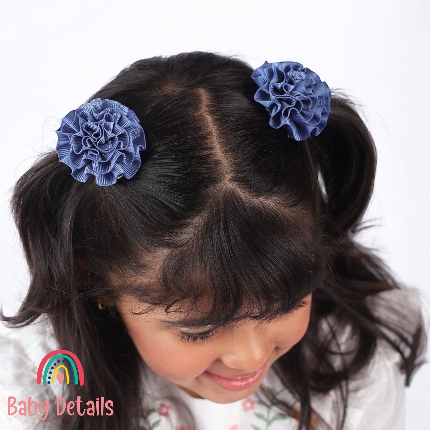 Set of 2 Rosette Bow Hair Clips - Blue Grey
