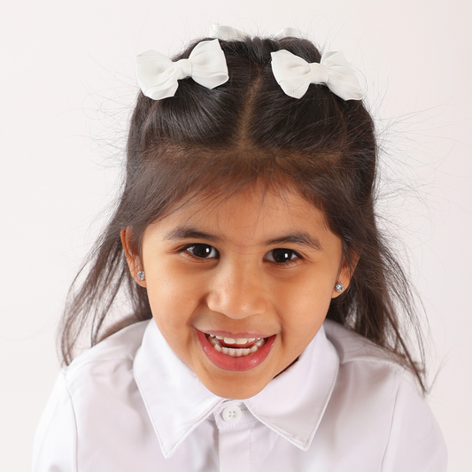 Set of 2 Mini Double Bow Hair Clip - White