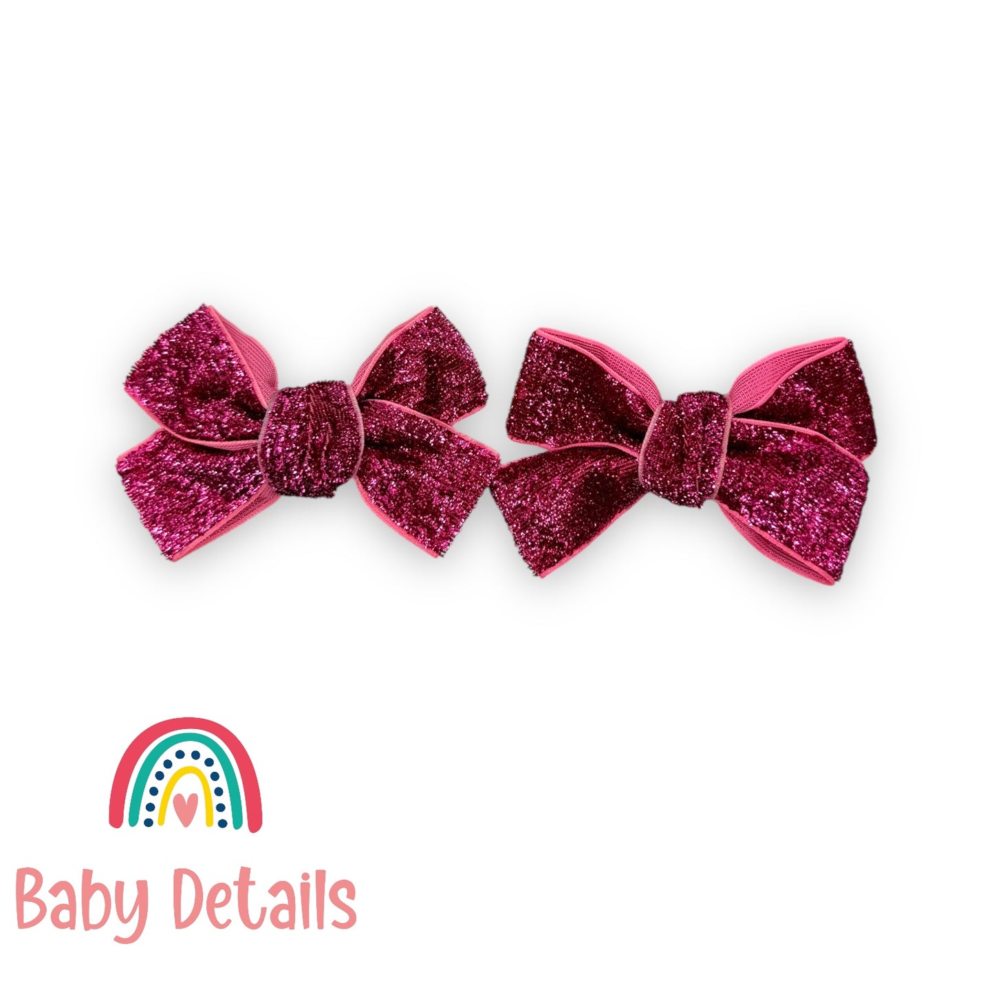 Set of 2 Glitter Bow Clips - Dark Pink