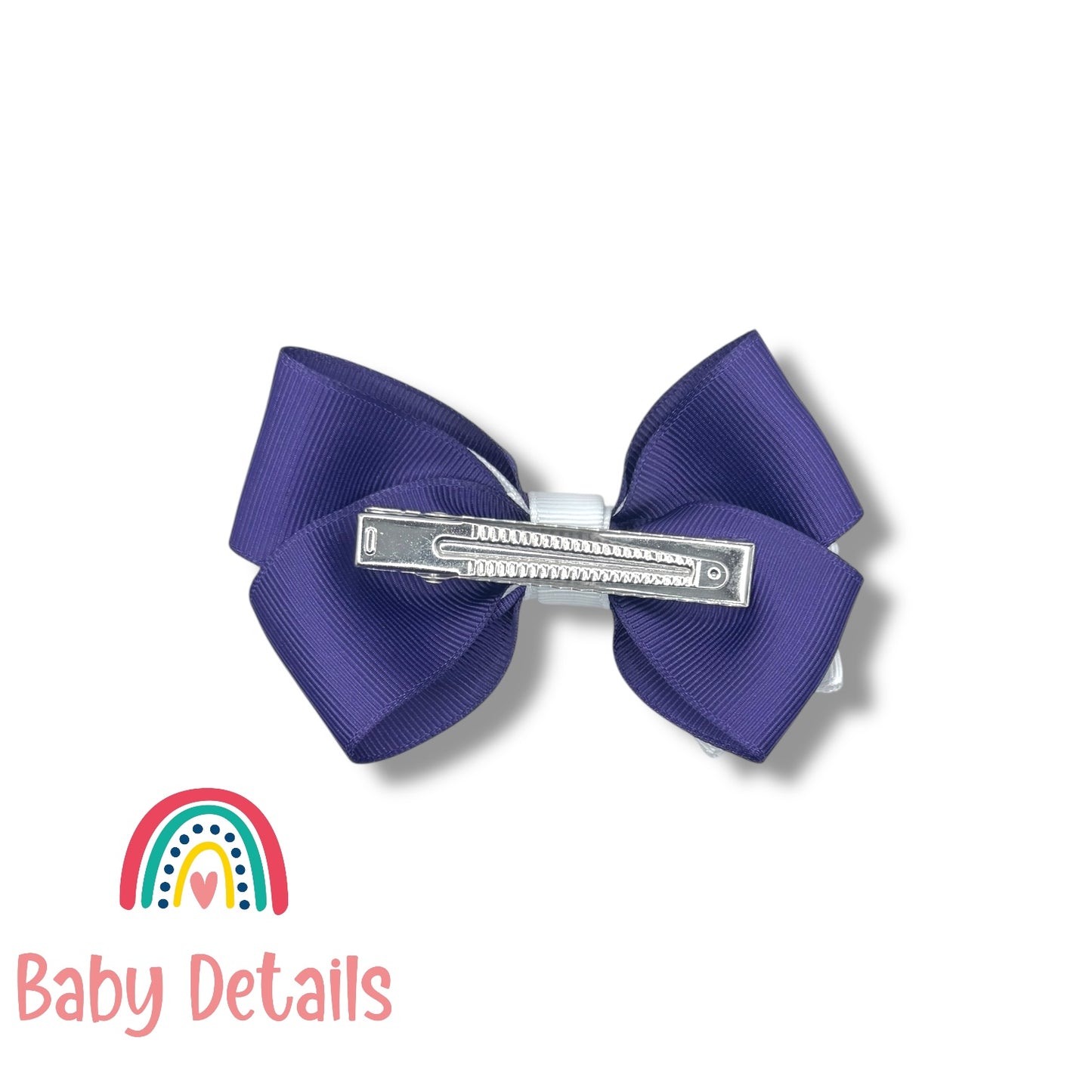 Elegant Pair Bow Clip- Dark Purple & White
