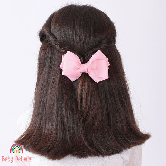 Big Bow Layers Hair Clip - Light Pink